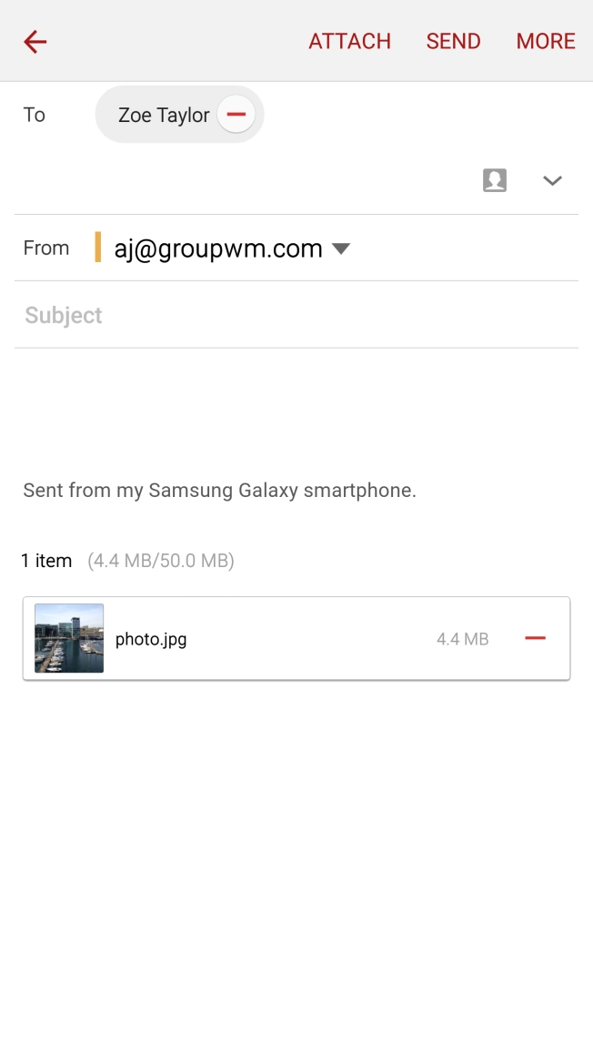 Press Subject and key in the subject of your email.