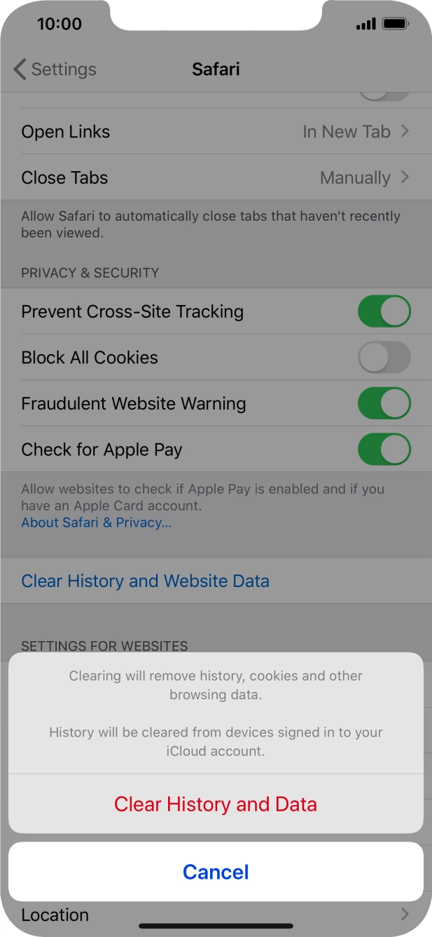 Press Clear History and Data.
