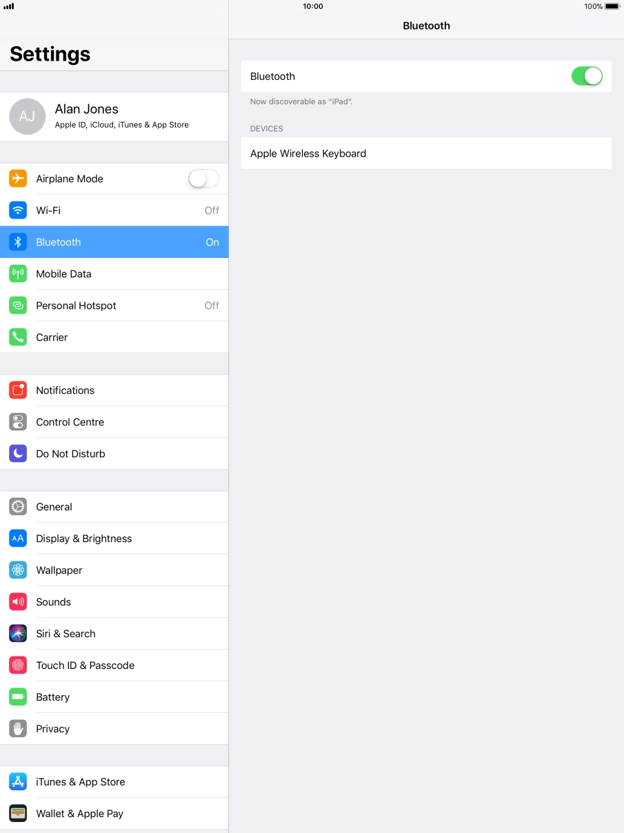Press the required Bluetooth device and follow the instructions on the screen to pair the device with your tablet.