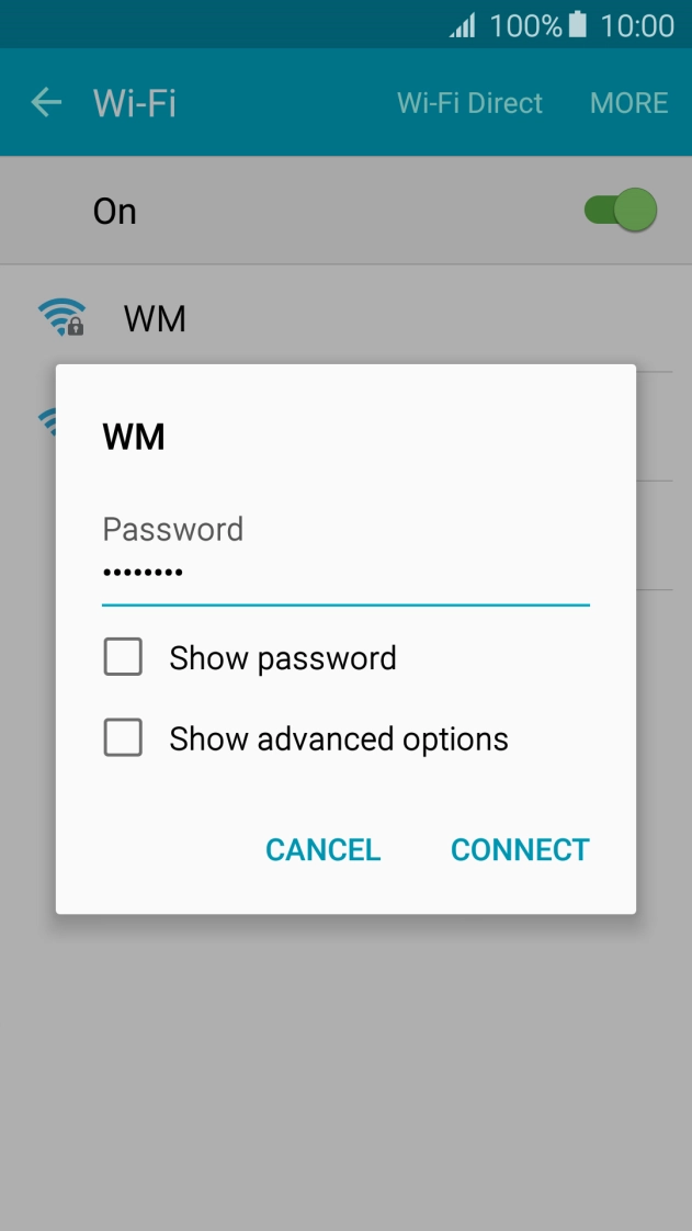 Key in the password for the Wi-Fi network and press CONNECT.