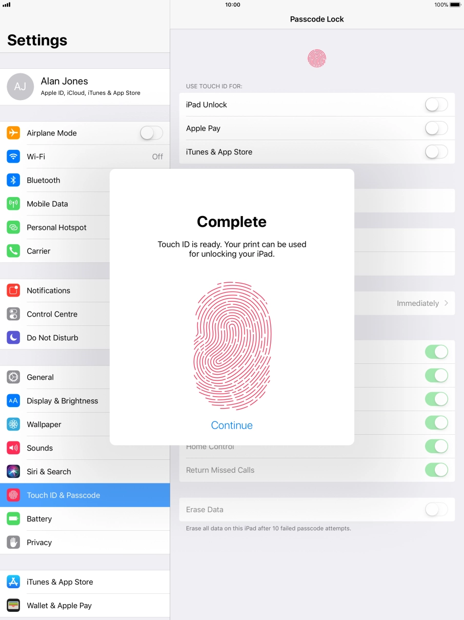 Press Continue. If you haven't previously selected a lock code, key in a code of your own choice twice. Press Continue. If you haven't previously selected a lock code, key in a code of your own choice twice.