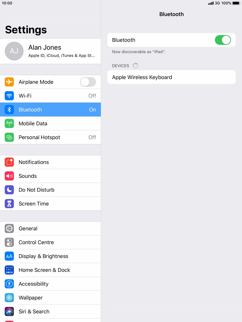 Press the required Bluetooth device and follow the instructions on the screen to pair the device with your tablet.