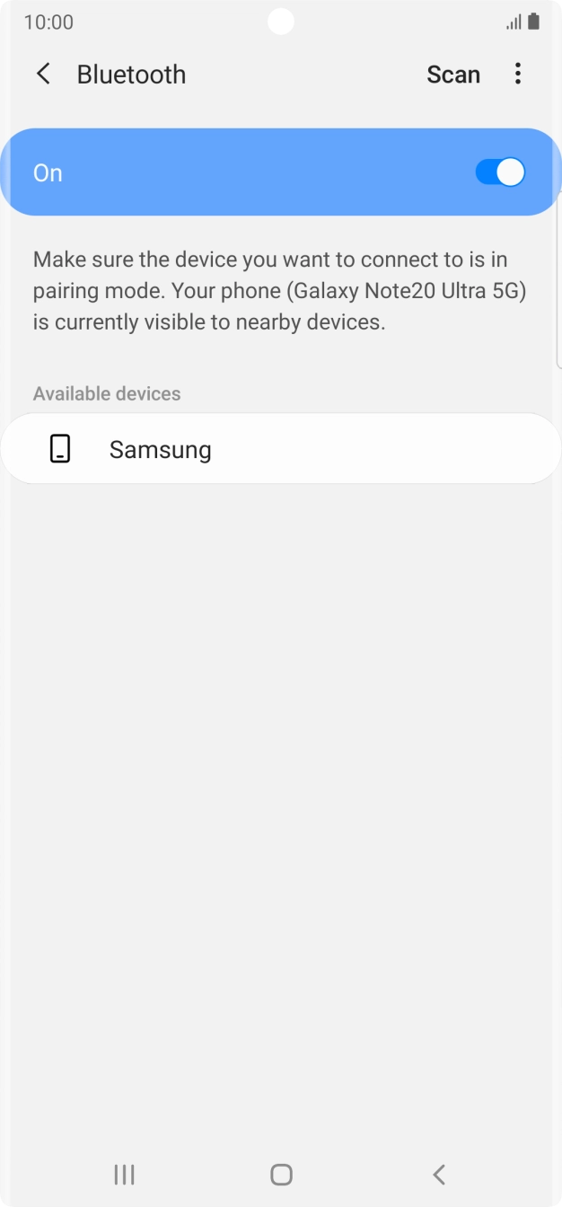 Press the required Bluetooth device and follow the instructions on the screen to pair the device with your phone.