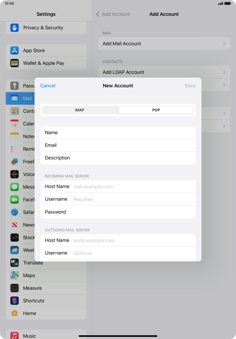 Press Host Name and key in the name of your email provider's incoming server.