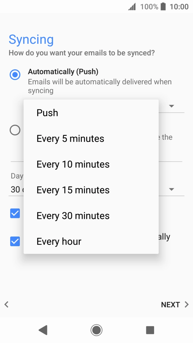 Press the required setting.