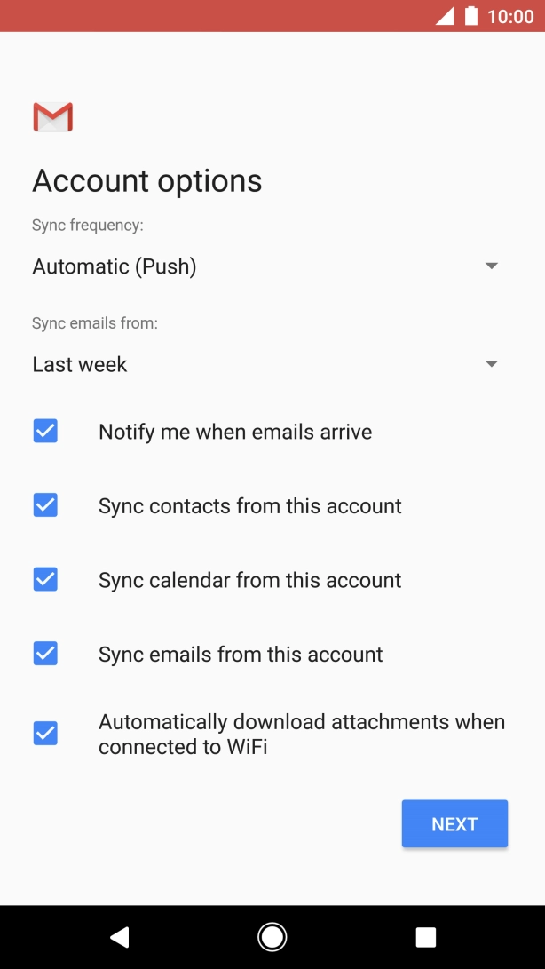 If this screen is displayed, you email account has been recognised and set up automatically. Follow the instructions on the screen to key in more information and finish setting up your phone.