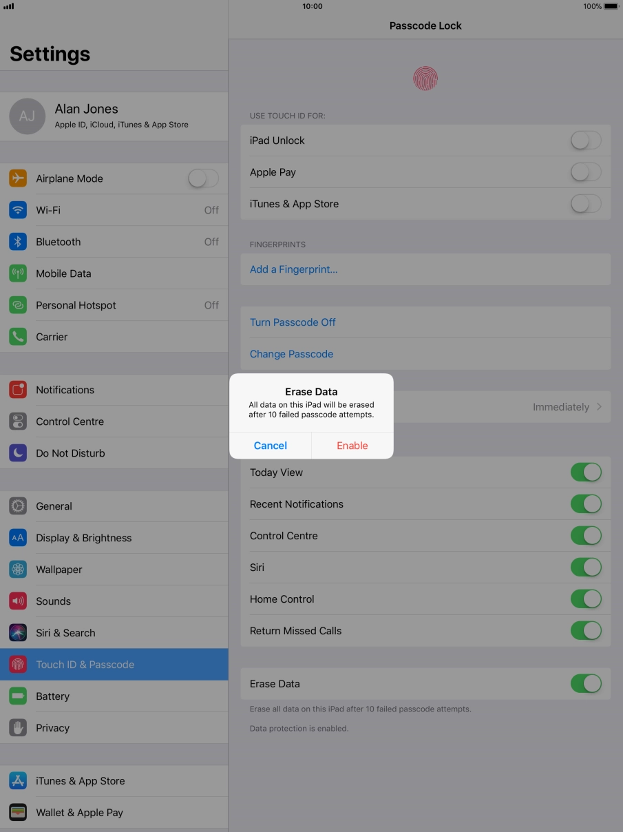 If you turn on the function, press Enable.