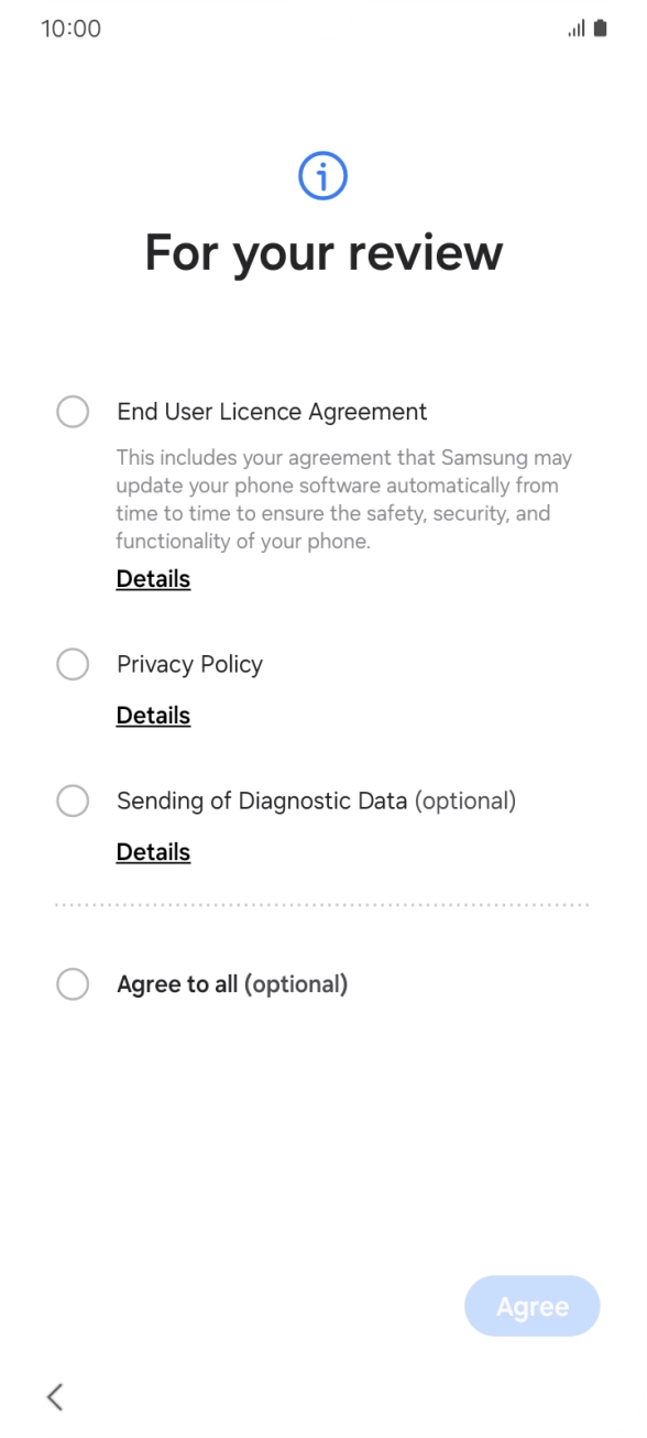 Press the fields next to the required settings to select them. Press the fields next to the required settings to select them.