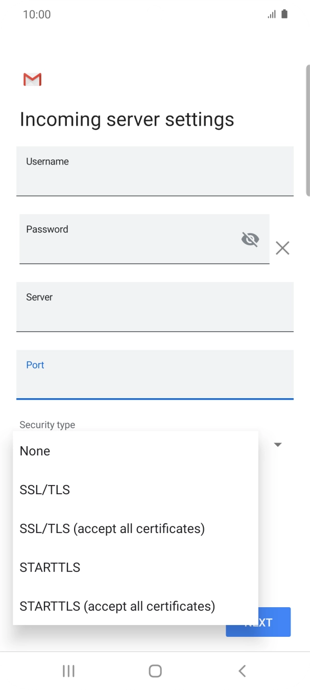 Press SSL /TLS (accept all certificates).