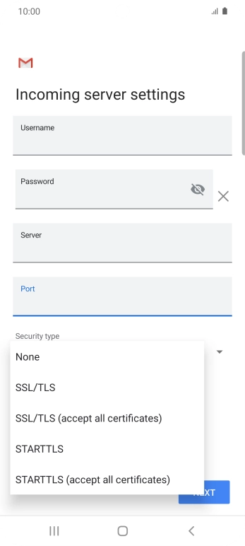 Press SSL /TLS (accept all certificates). Press SSL /TLS (accept all certificates).