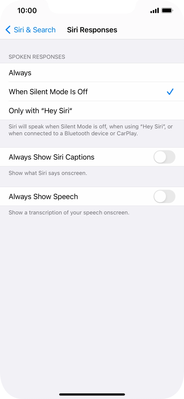 Press the required setting. Press the required setting.