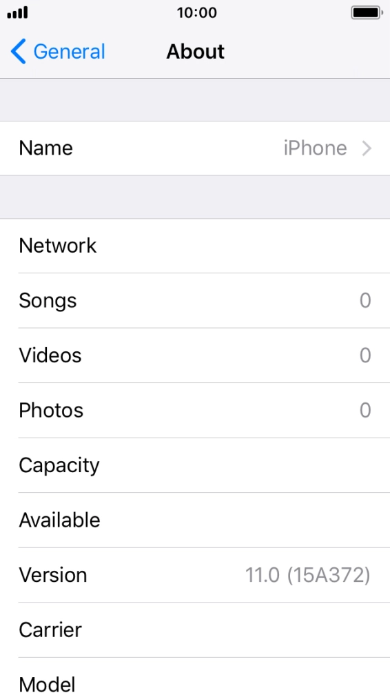 Your phone's software version is displayed next to Version.