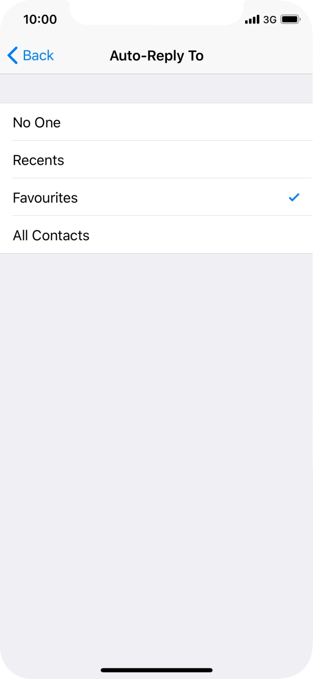 Press the required setting to select which contacts should automatically be notified that Do Not Disturb While Driving is turned on.