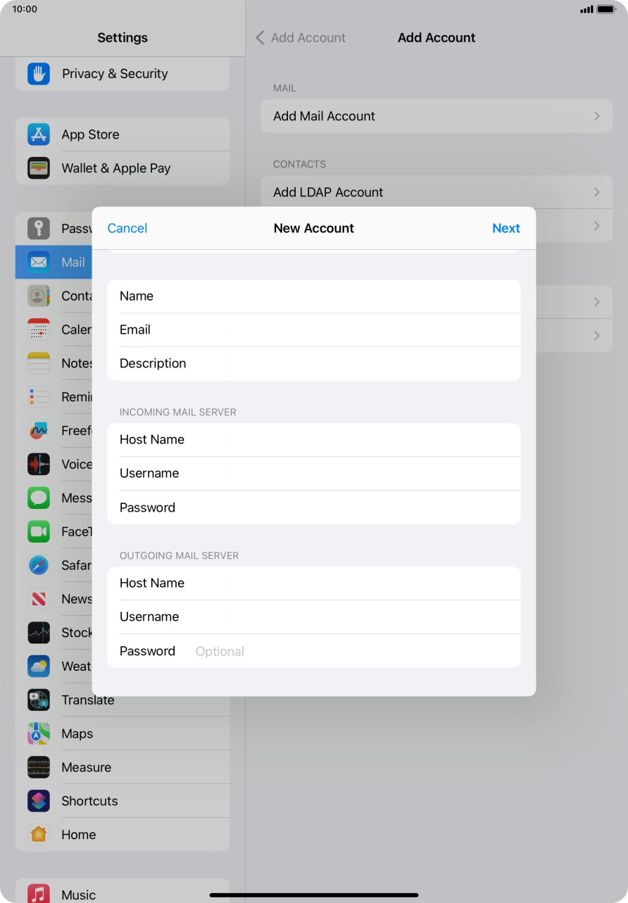 Press Password and key in the password for your email account.