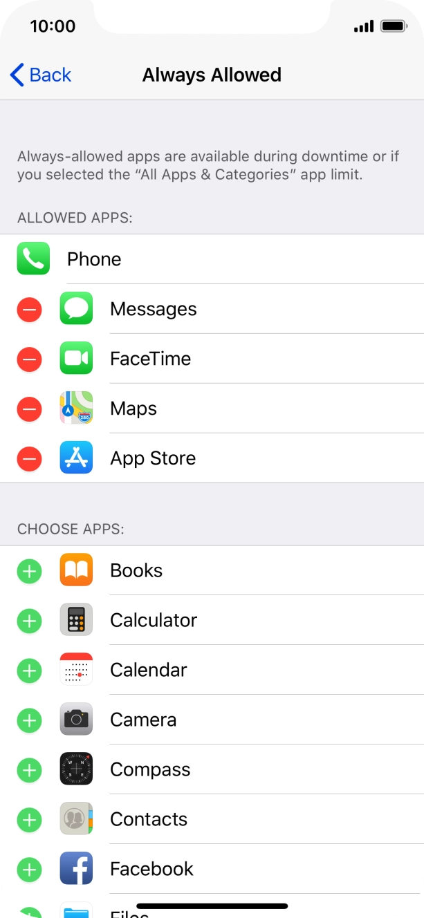Press the remove icon next to the required app to remove it from the list of allowed apps during Downtime.