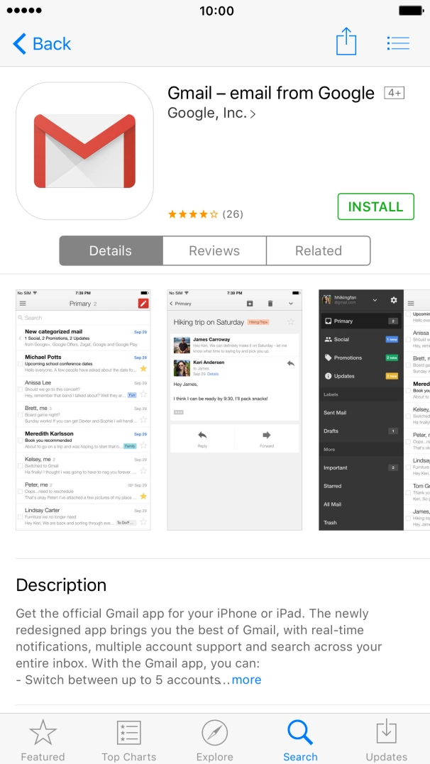 Press INSTALL and wait while Gmail is installed.