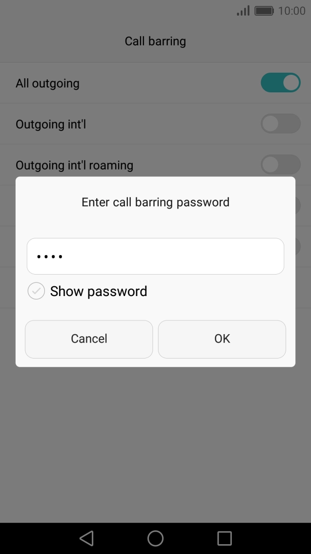 Key in your call barring password and press OK.