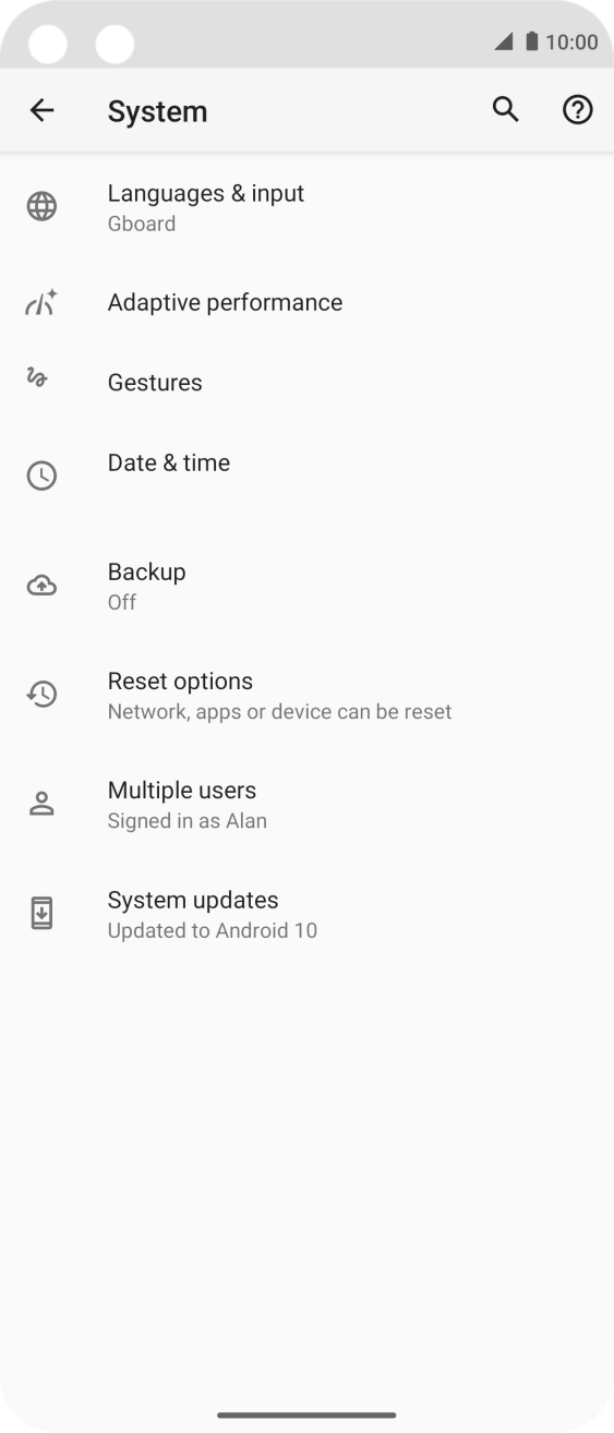 Press Reset options.
