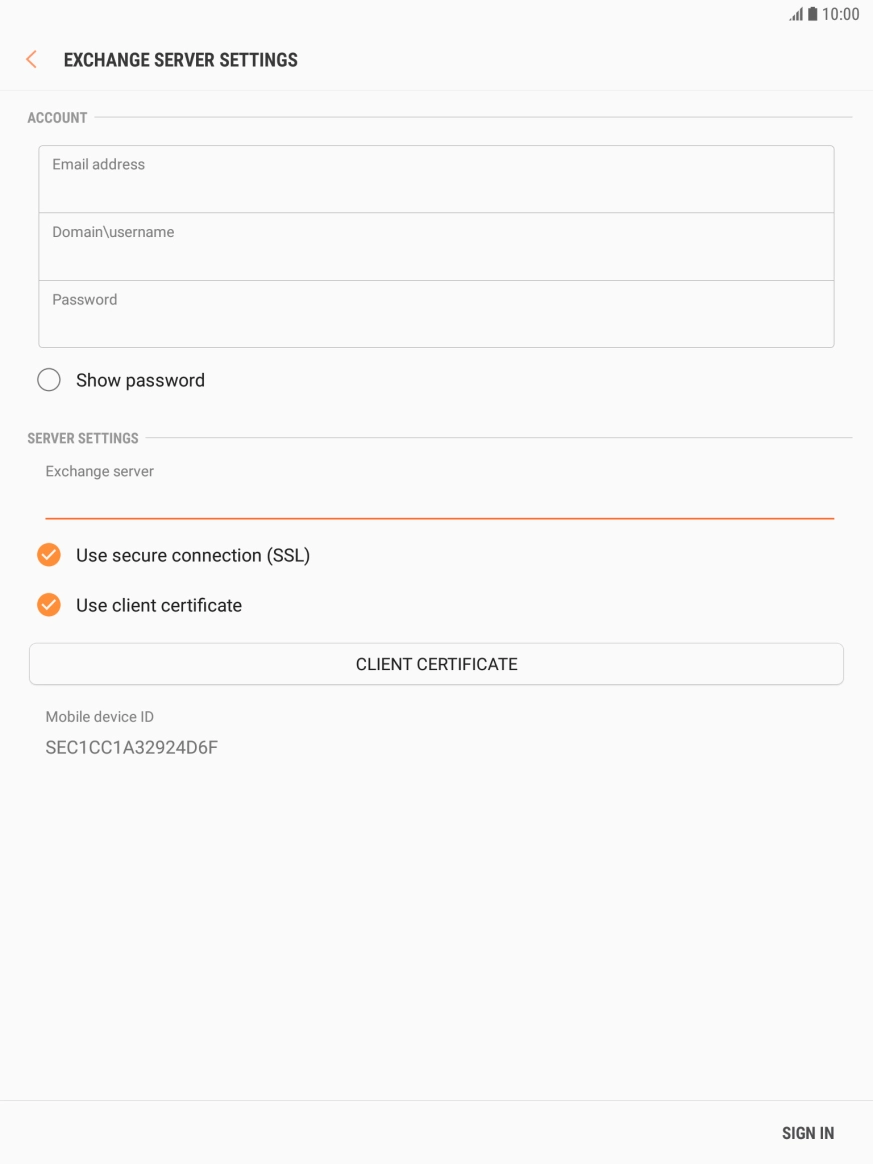 If you turn on the function, press CLIENT CERTIFICATE and follow the instructions on the screen to install the required certificate.
