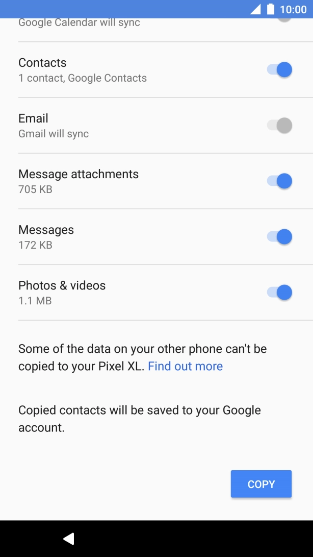 Press the required data types.