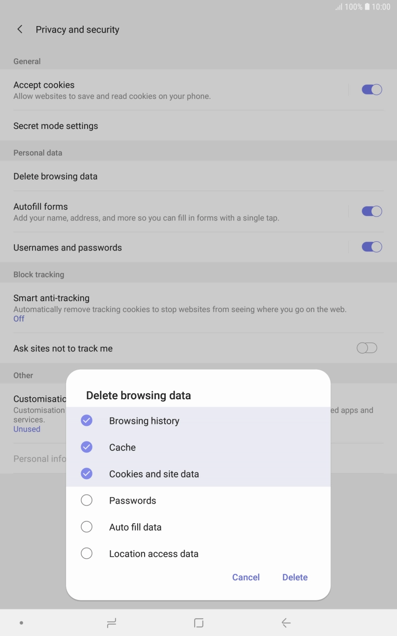 Press the fields next to the required data types.