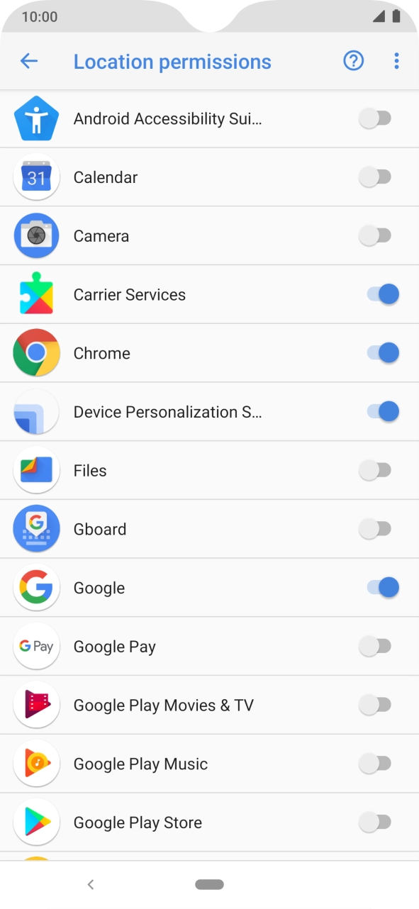 Press the indicators next to the required apps to turn the function on or off.