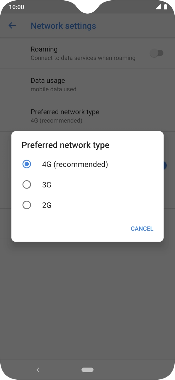 Press the required network mode.