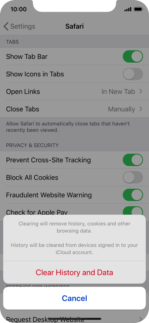 Press Clear History and Data. Press Clear History and Data.
