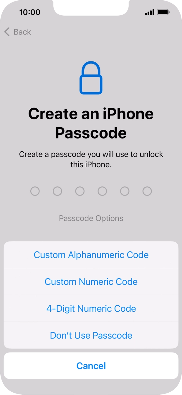 Follow the instructions on the screen to turn on use of phone lock code or press Don't Use Passcode.