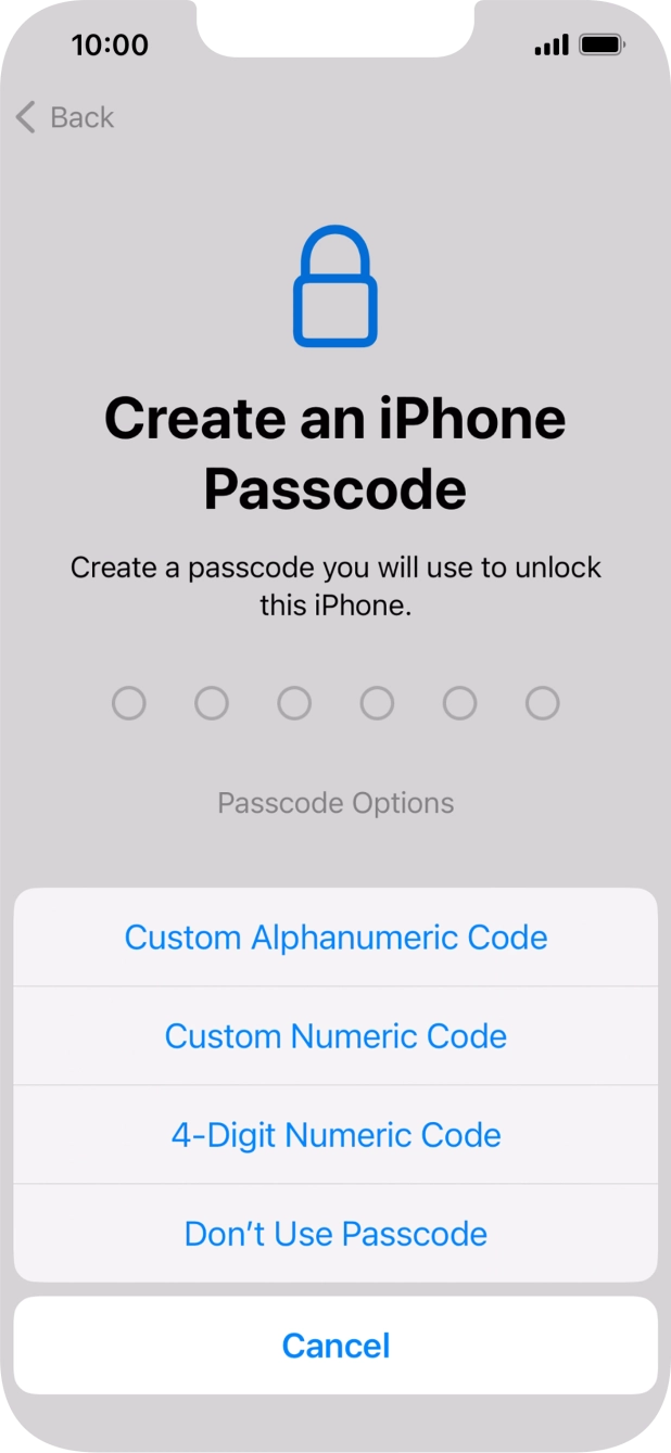 Follow the instructions on the screen to turn on use of phone lock code or press Don't Use Passcode.