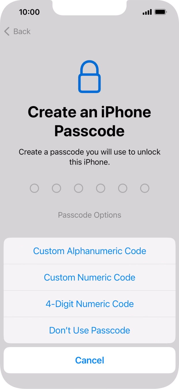 Follow the instructions on the screen to turn on use of phone lock code or press Don't Use Passcode.