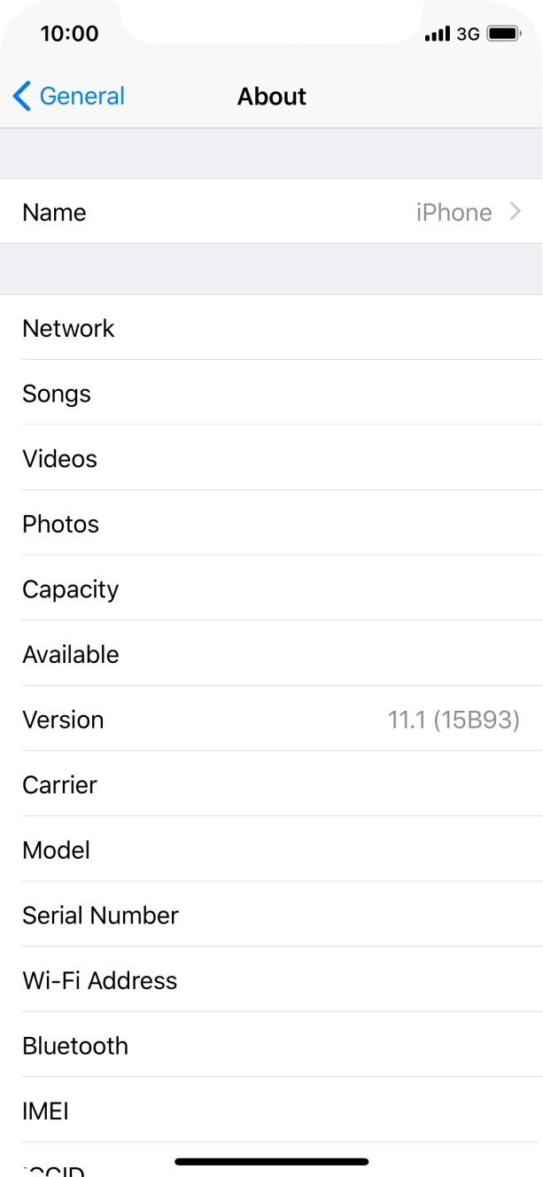 Your phone's software version is displayed next to Version.