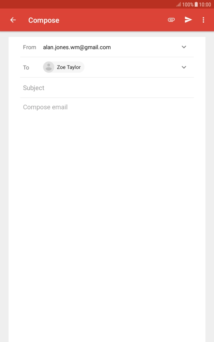 Press Subject and key in a subject for the email.