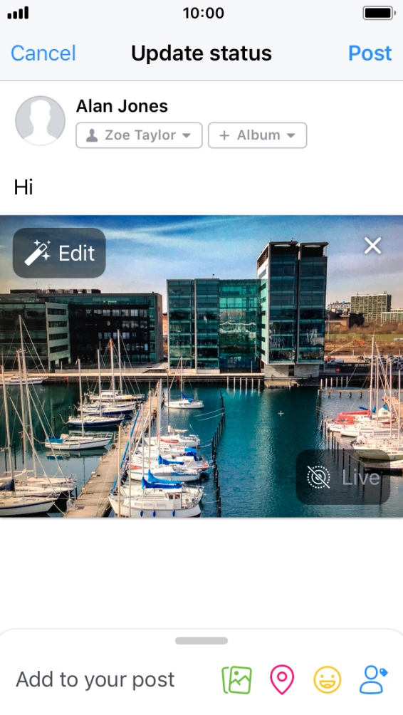 Write the required text and press Post.