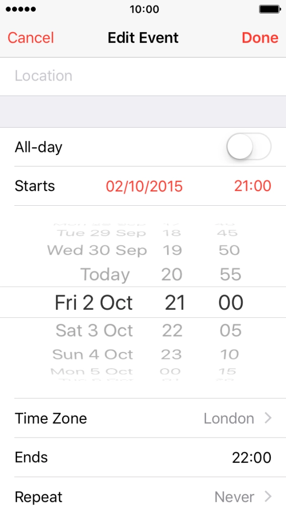 Press Ends and select the required end time.