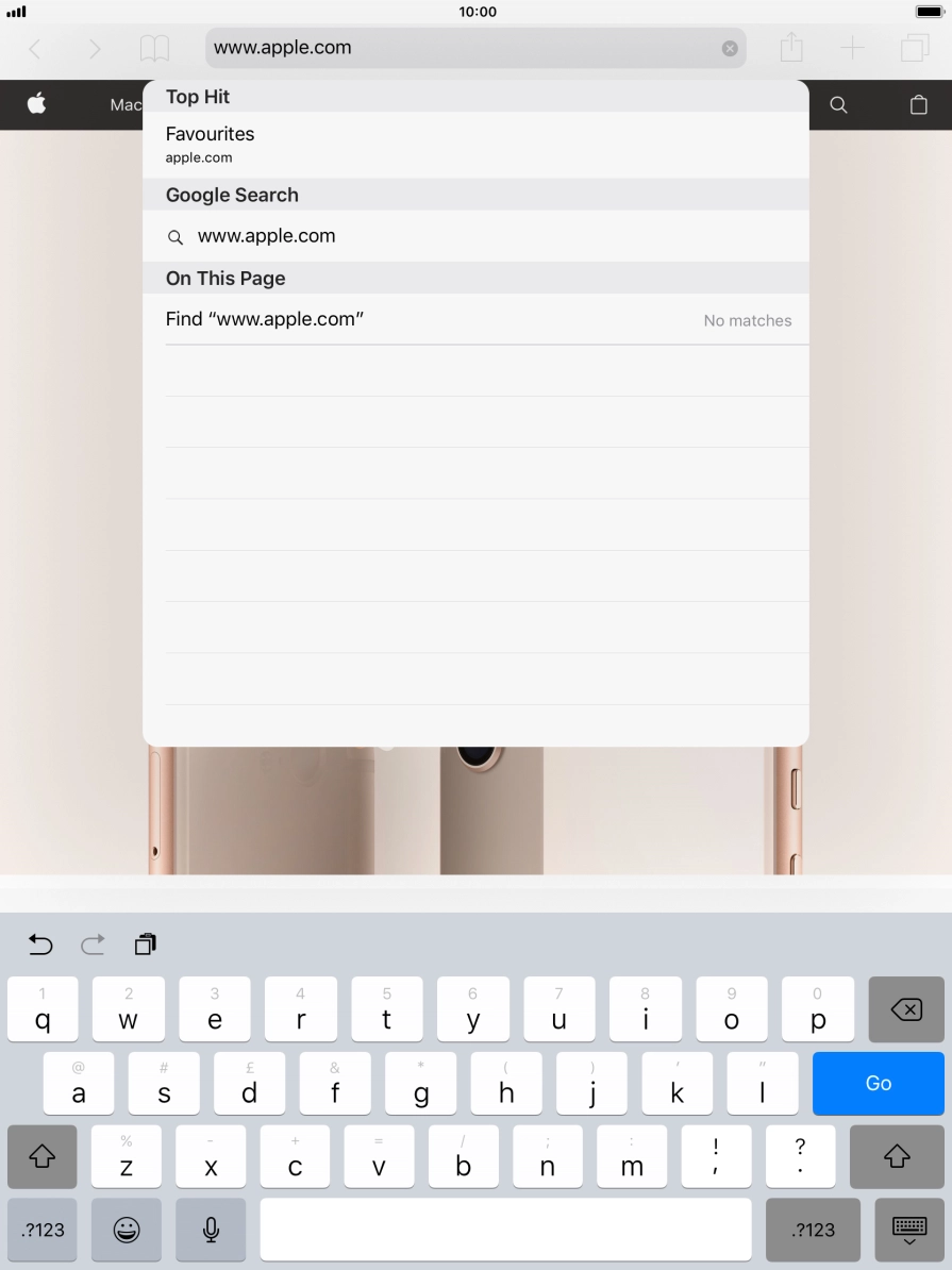 Key in the address of the required web page and press Go.