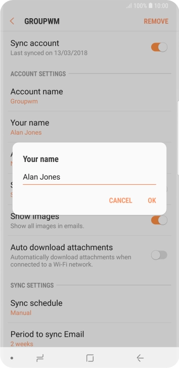 Key in the required sender name and press OK. Key in the required sender name and press OK.