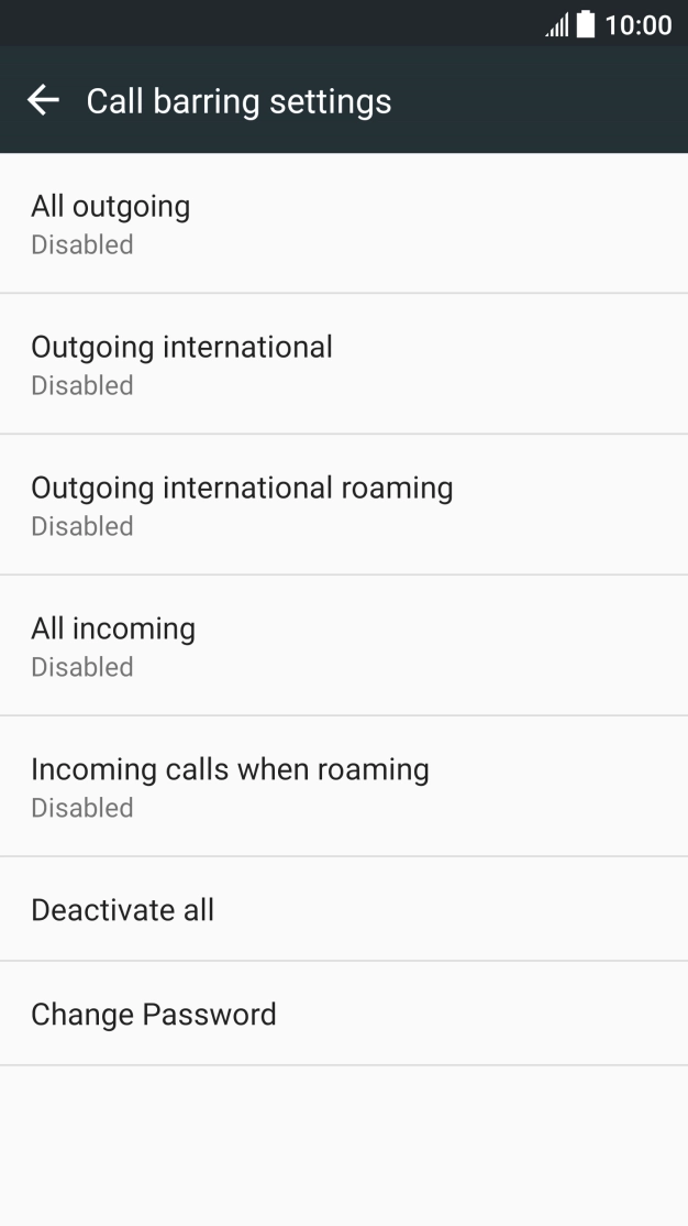 Press the required barring type.