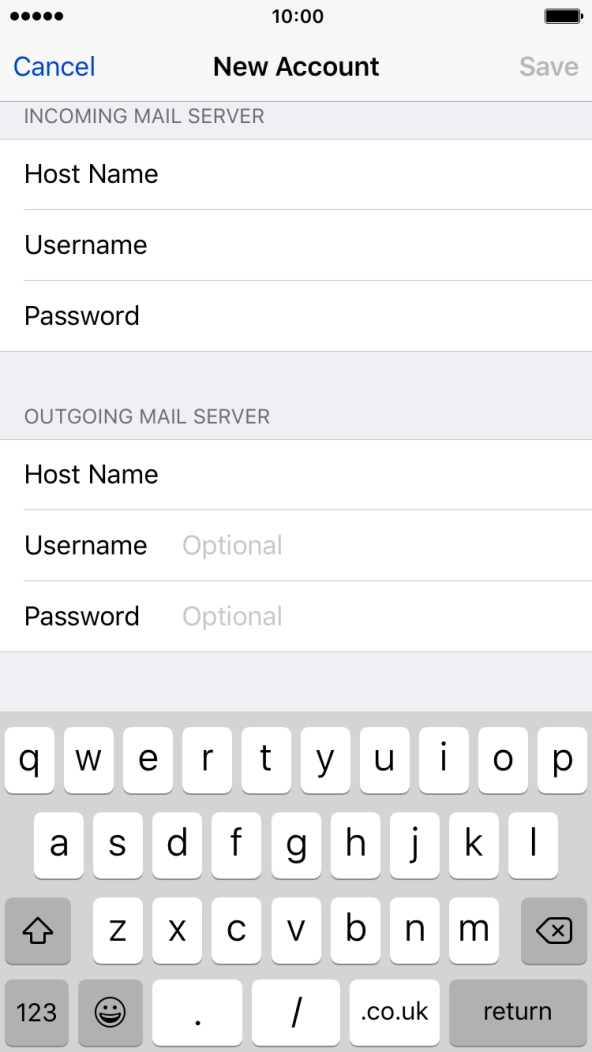 Press Host Name and key in the name of your email provider's outgoing server.
