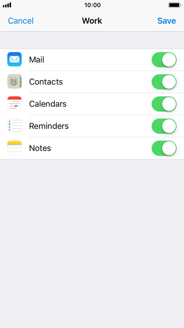 Press the indicator next to the required data type to turn synchronisation of each data type on or off.