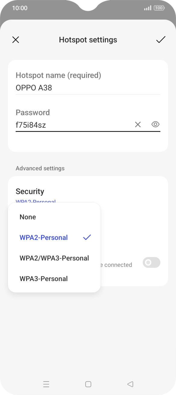 Press WPA3-Personal to password protect your Wi-Fi hotspot.