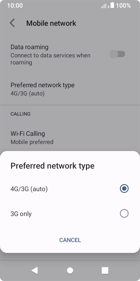 Press the required network mode.