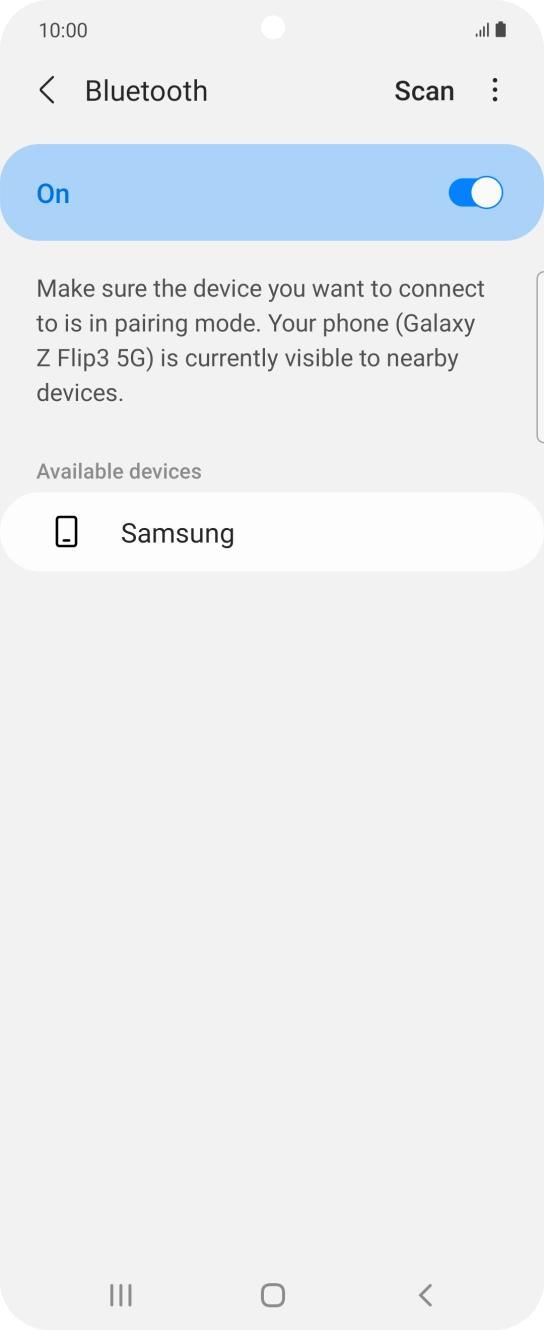 Press the required Bluetooth device and follow the instructions on the screen to pair the device with your phone.