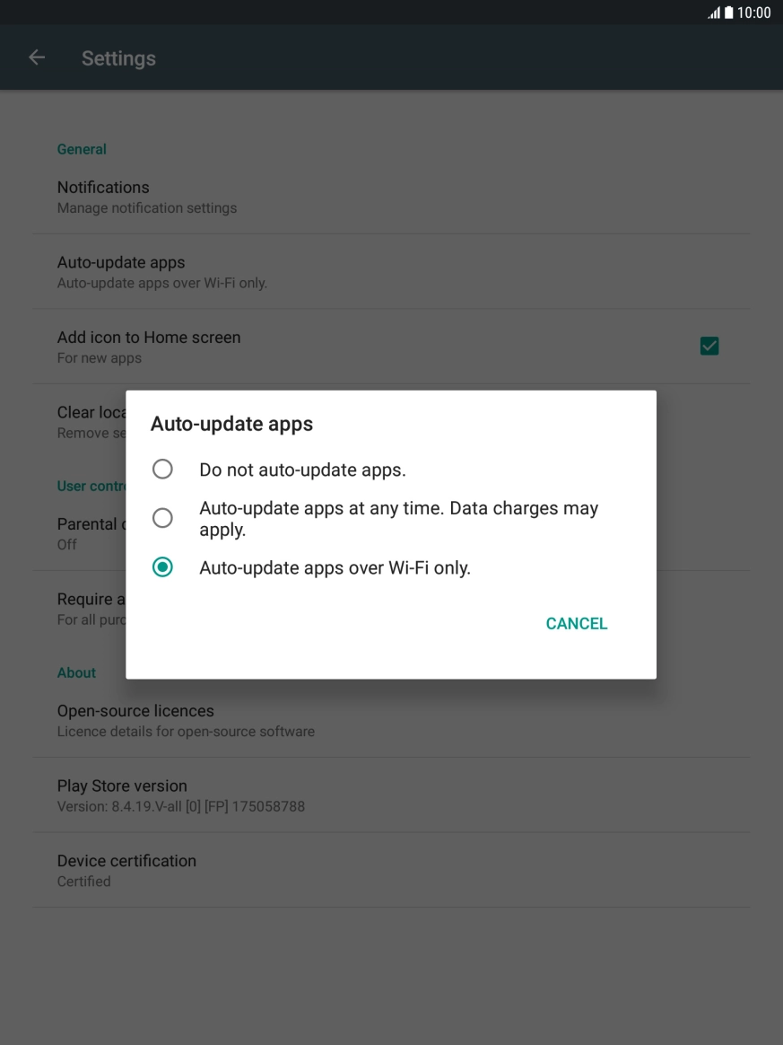 To turn off automatic update of apps, press Do not auto-update apps..