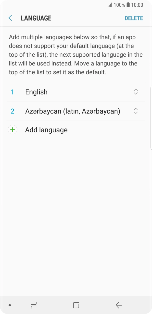 To subsequently select another language as the default language, press the move icon next to the required language and drag it to the top of the list.