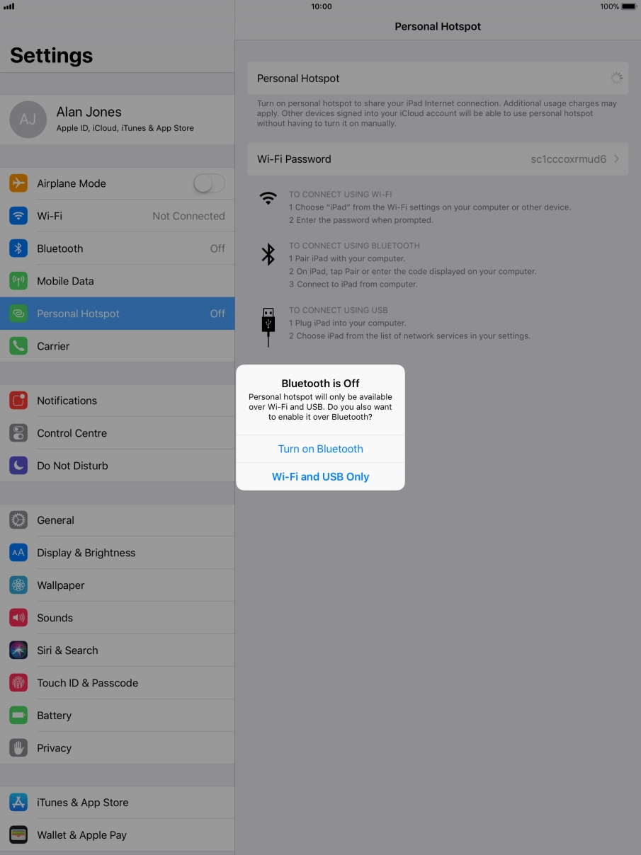 If Wi-Fi is turned on, press Wi-Fi and USB Only.