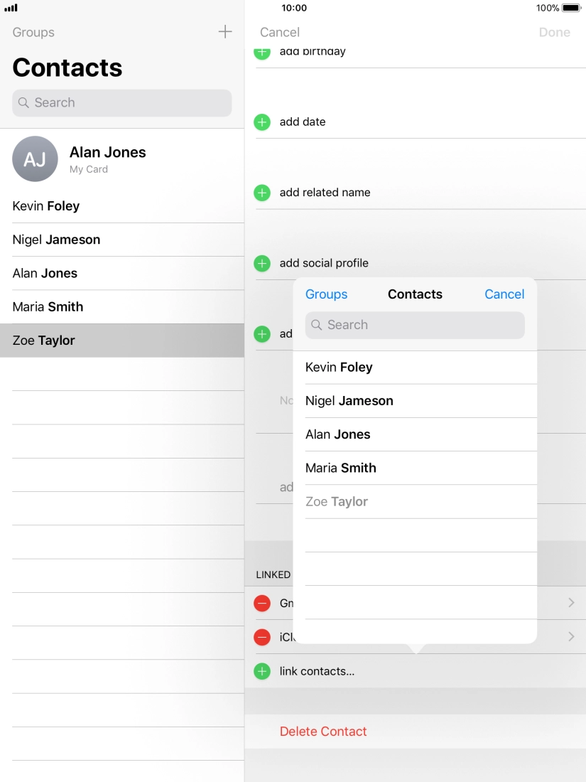 Press the required contact.