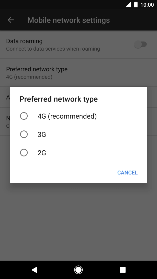 Press the required network mode.