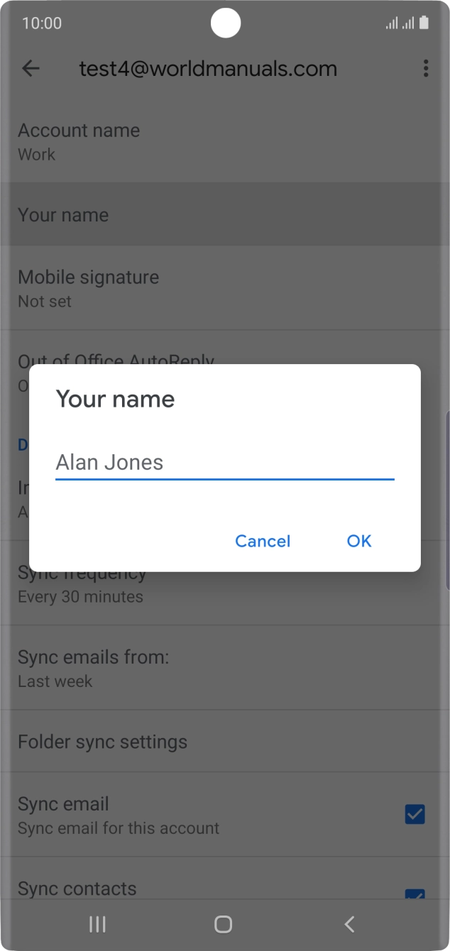 Key in the required sender name and press OK.