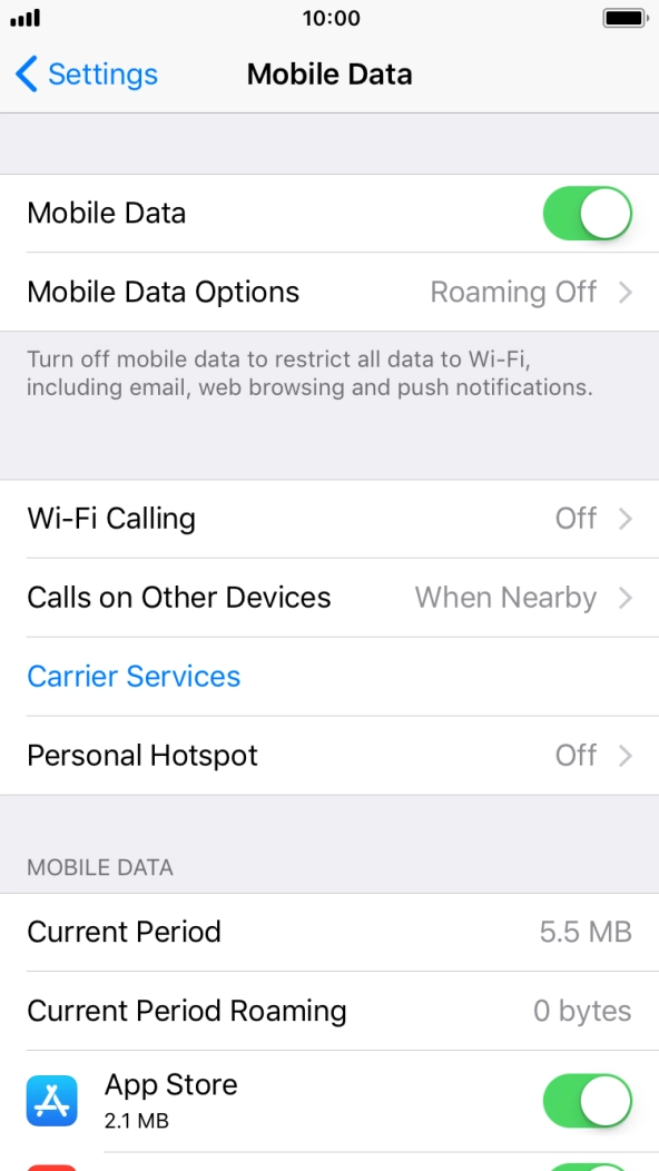 Press Mobile Data Options.
